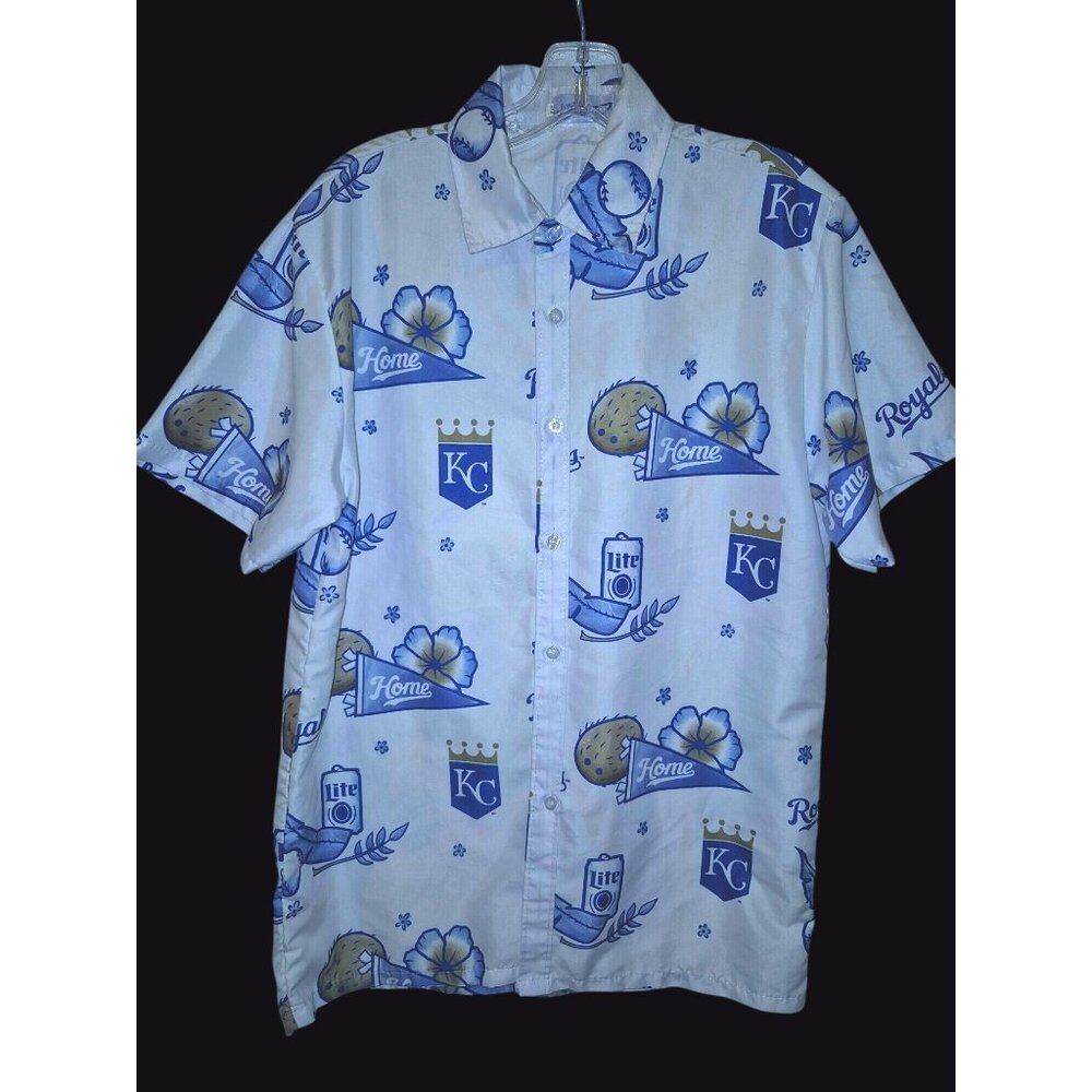 Kansas City Royals Themed Short Sleeve Button-Up Shirt Medium Baseball